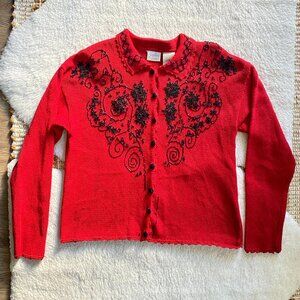 Vintage Jaclyn Smith Red Beaded Sweater - Size Small